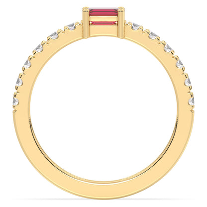 Breathtaking Half Eternity Band Ring in Yellow Gold-Lab Grown Ruby