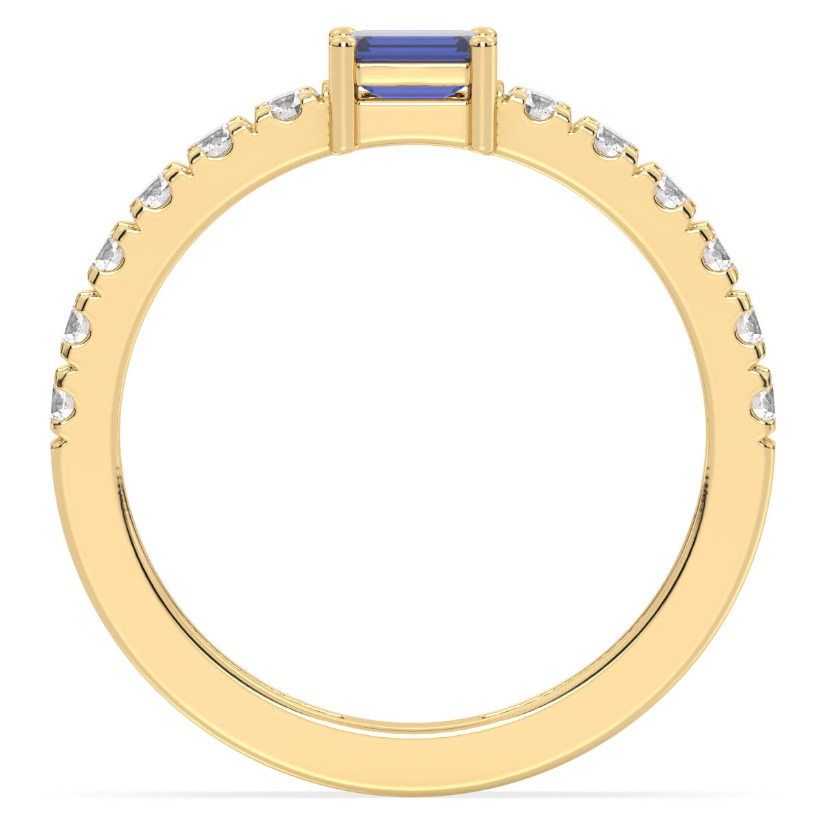 Breathtaking Half Eternity Band Ring in Yellow Gold-Lab Grown Blue Sapphire