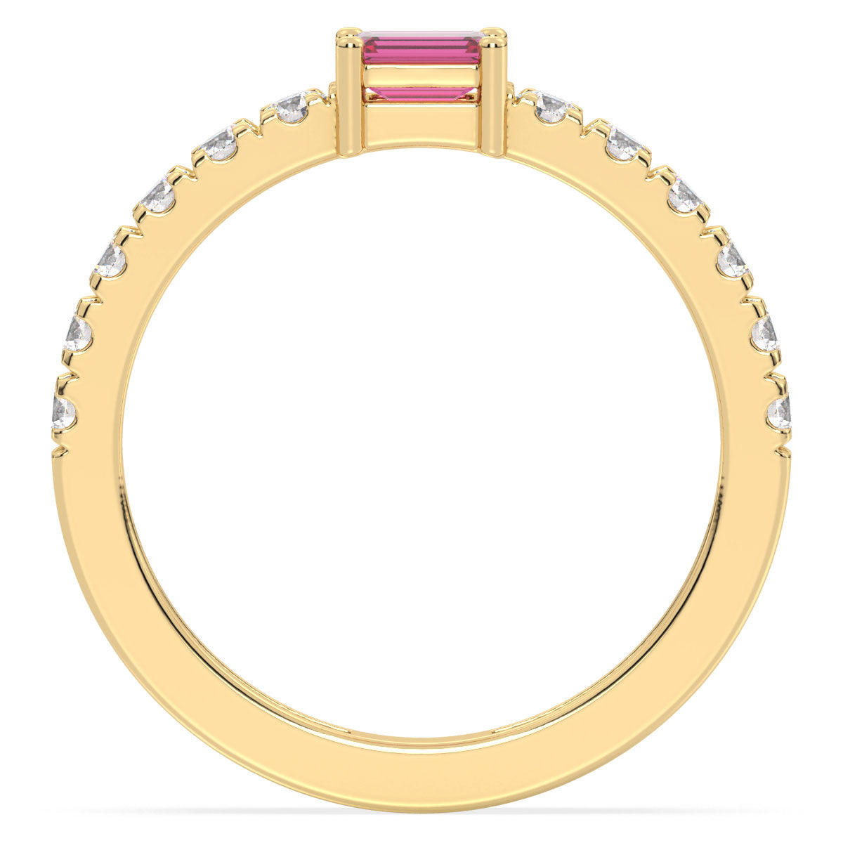 Breathtaking Half Eternity Band Ring in Yellow Gold-Lab Grown Pink Sapphire