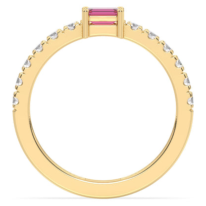 Breathtaking Half Eternity Band Ring in Yellow Gold-Lab Grown Pink Sapphire