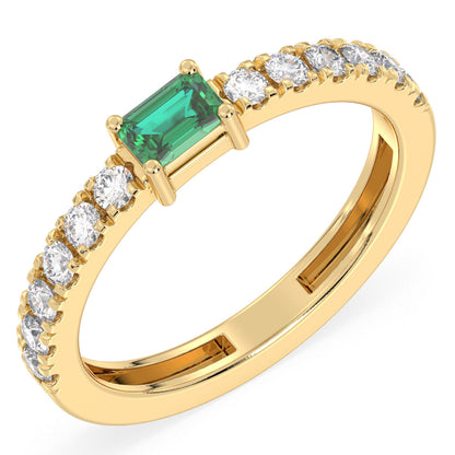 Breathtaking Half Eternity Band Ring in Yellow Gold-Lab Grown Emerald