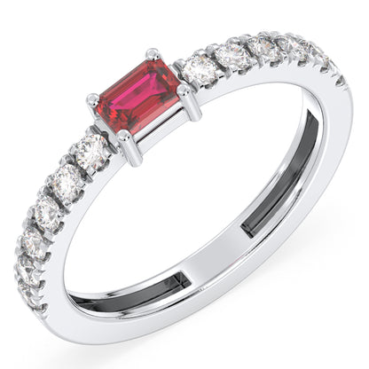 Breathtaking Half Eternity Band Ring in White Gold-Lab Grown Ruby