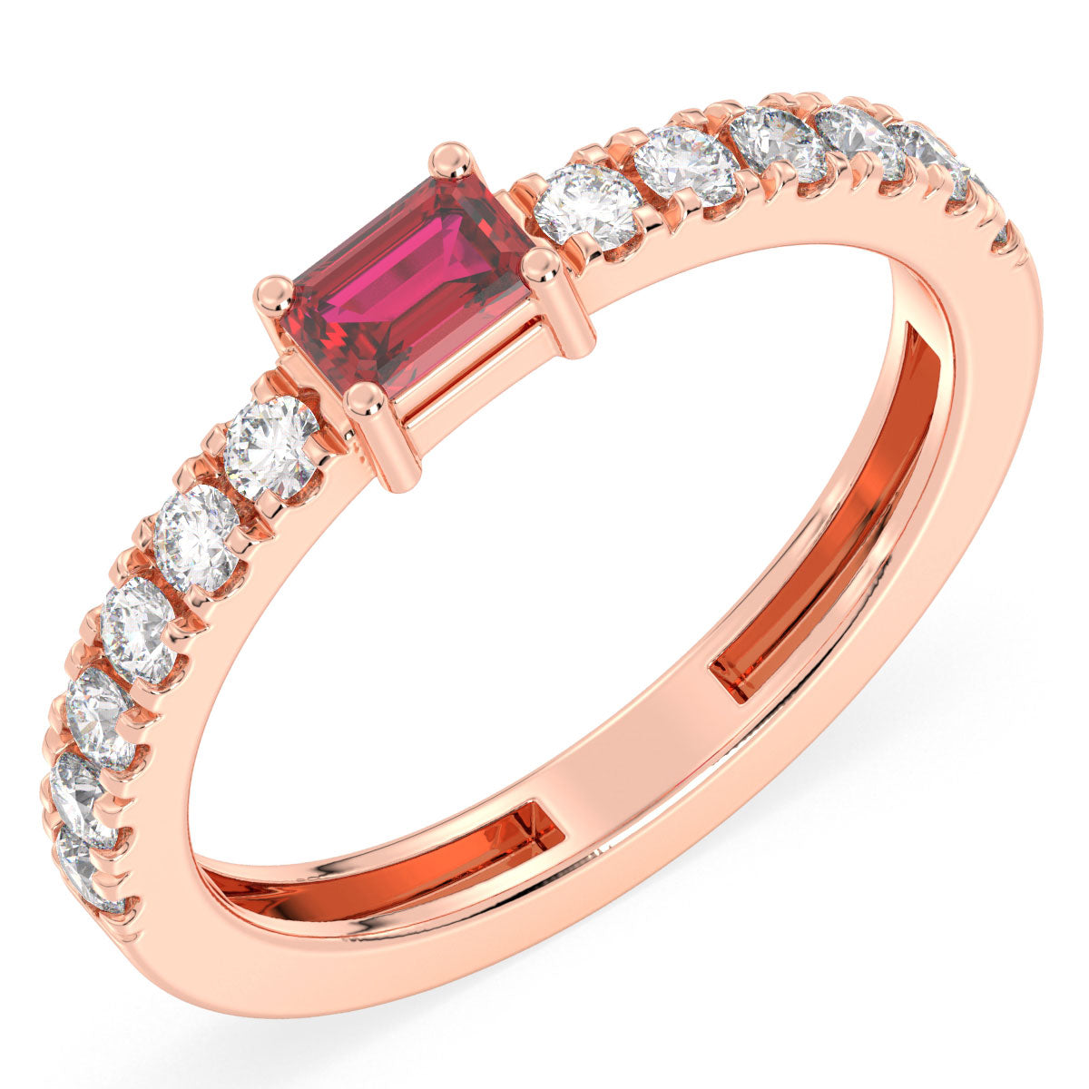 Breathtaking Half Eternity Band Ring in Rose Gold-Lab Grown Ruby