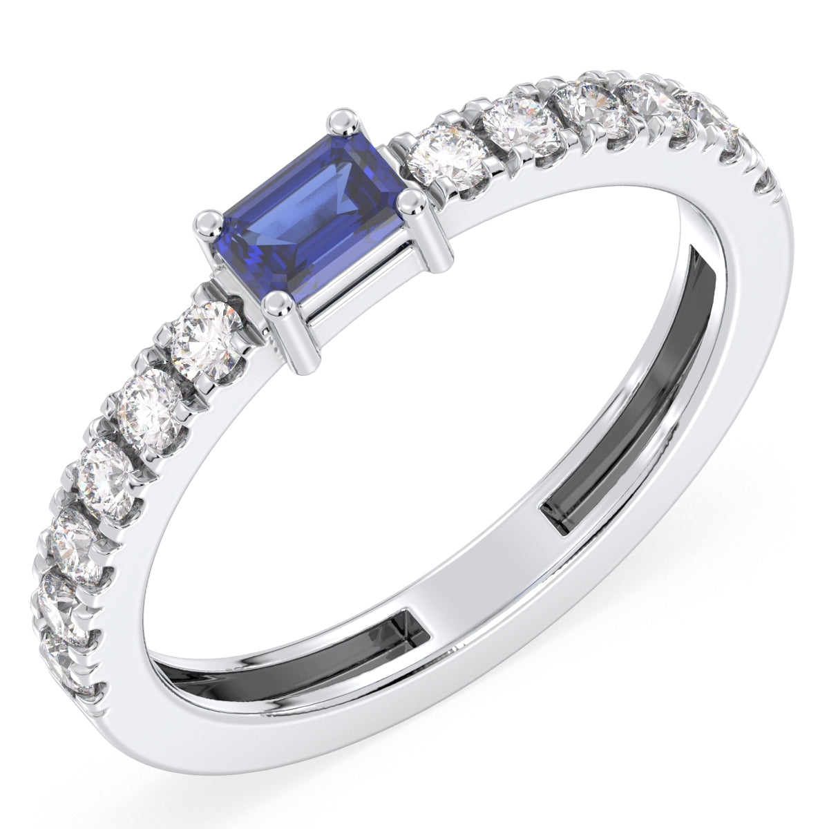 Breathtaking Half Eternity Band Ring in White Gold-Lab Grown Blue Sapphire