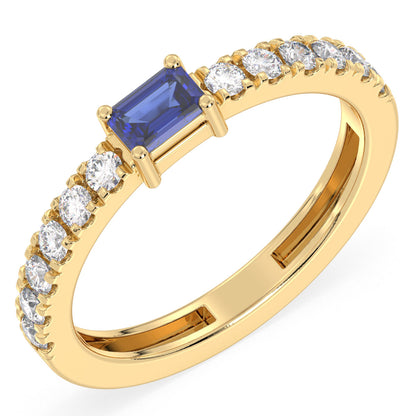 Breathtaking Half Eternity Band Ring in Yellow Gold-Lab Grown Blue Sapphire