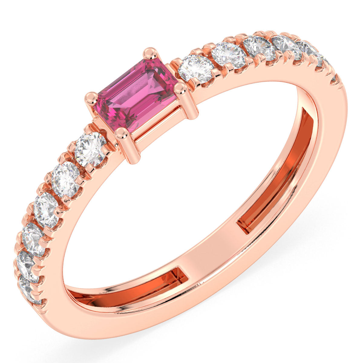 Breathtaking Half Eternity Band Ring in Rose Gold-Lab Grown Pink Sapphire