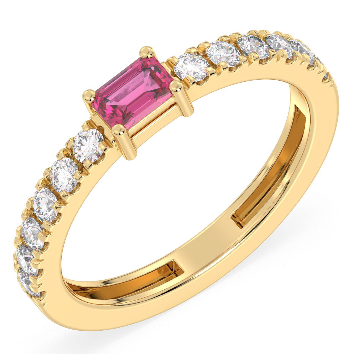 Breathtaking Half Eternity Band Ring in Yellow Gold-Lab Grown Pink Sapphire