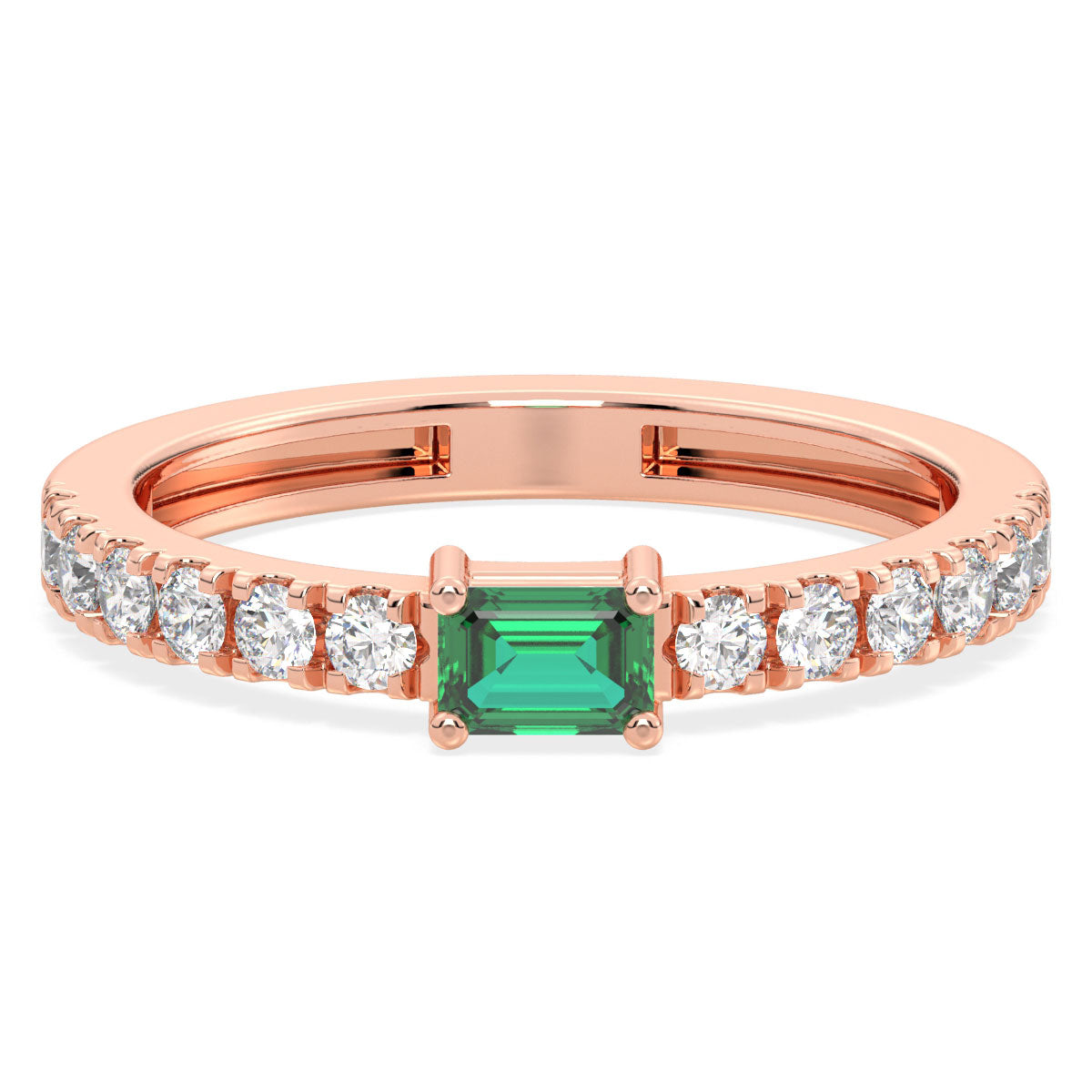 Breathtaking Half Eternity Band Ring in Rose Gold-Lab Grown Emerald