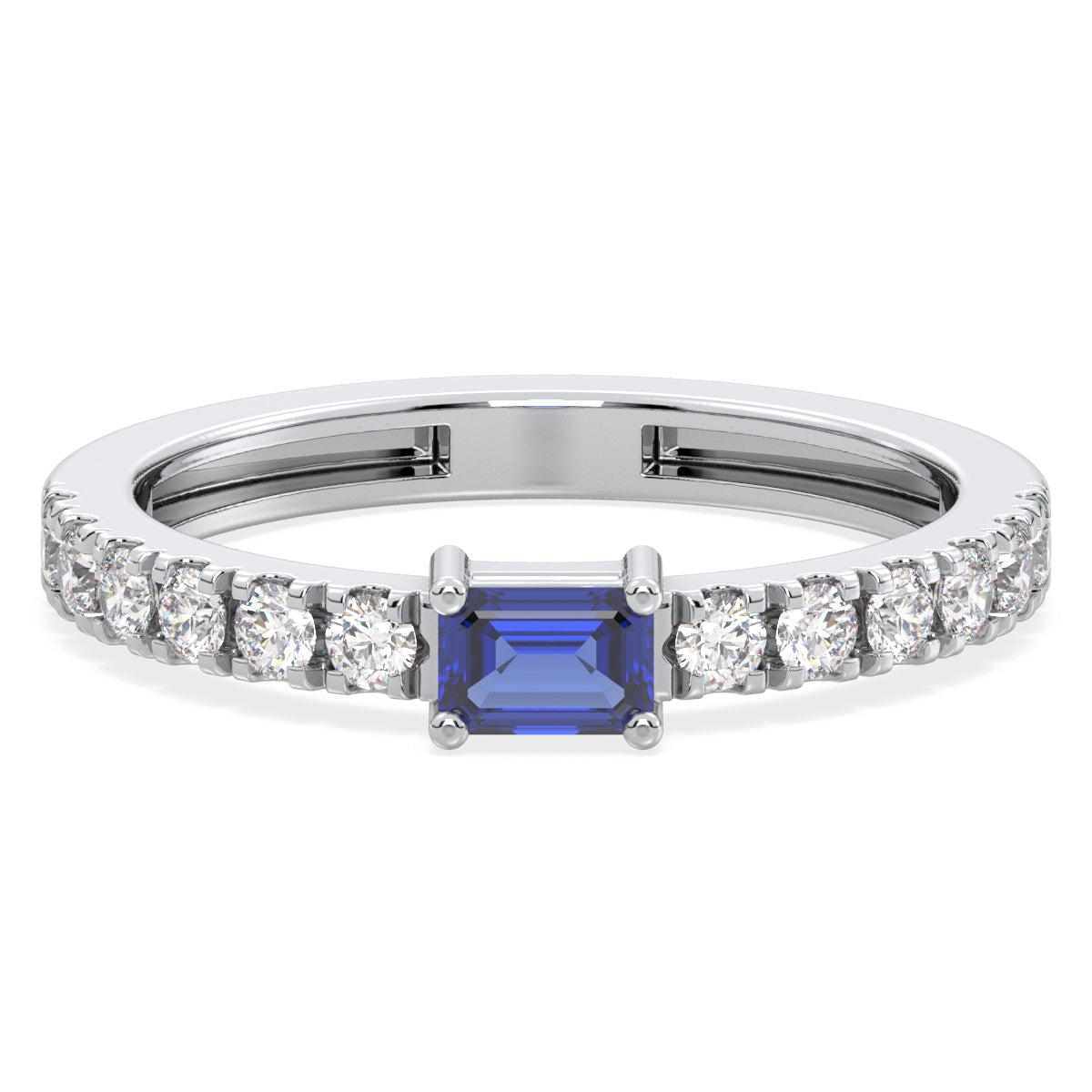 Breathtaking Half Eternity Band Ring in White Gold-Lab Grown Blue Sapphire