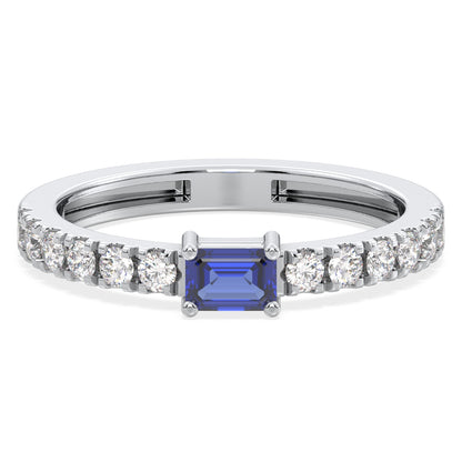 Breathtaking Half Eternity Band Ring in White Gold-Lab Grown Blue Sapphire