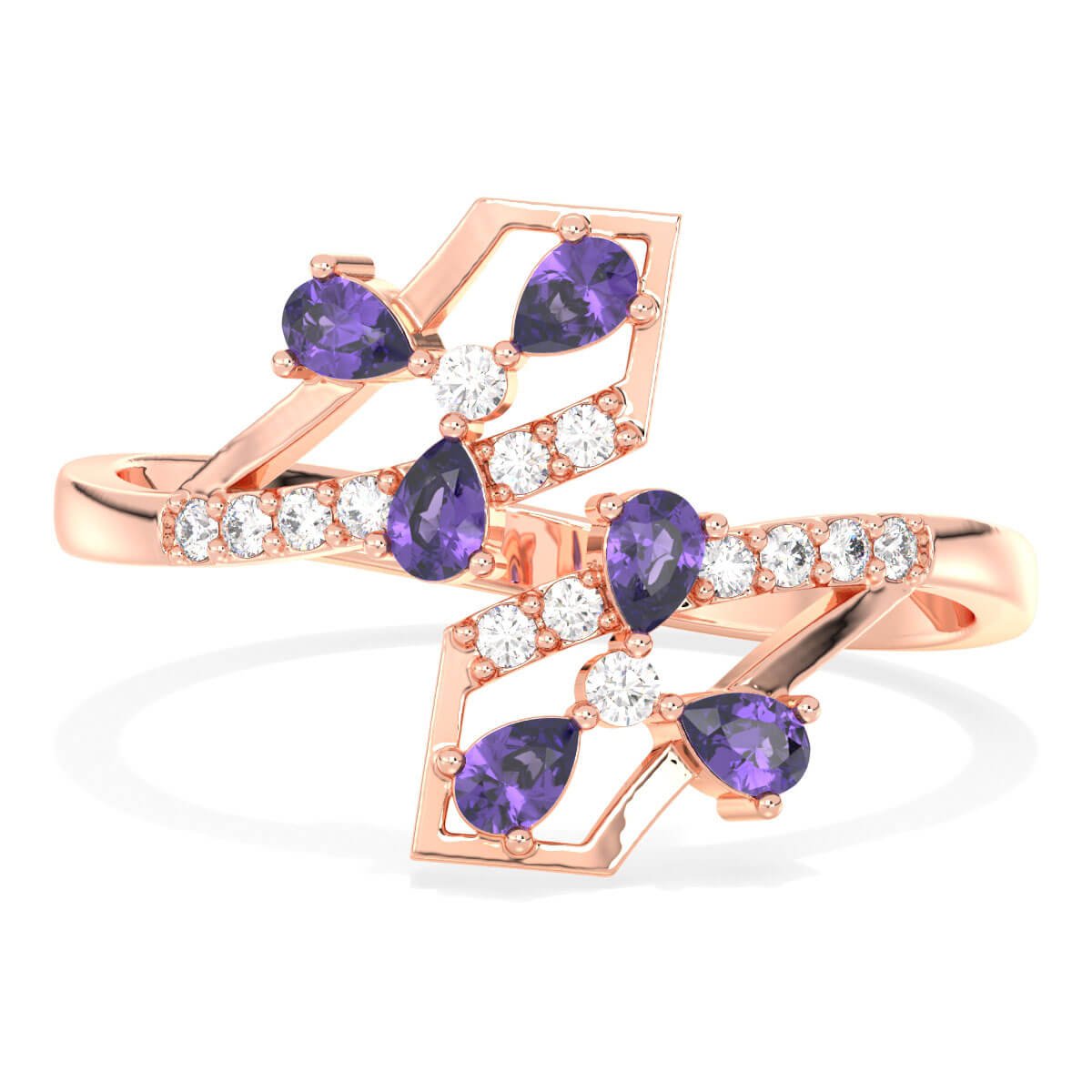 Bypass Amethyst and Moissanite Ring-Rose