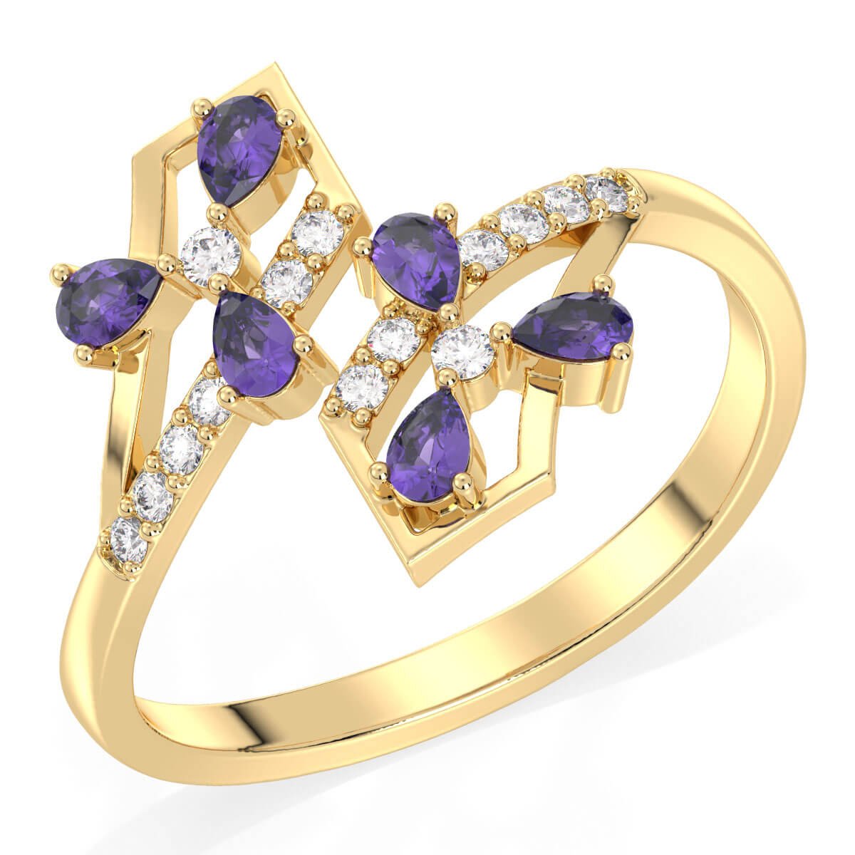 Bypass Amethyst and Moissanite Ring-Yellow