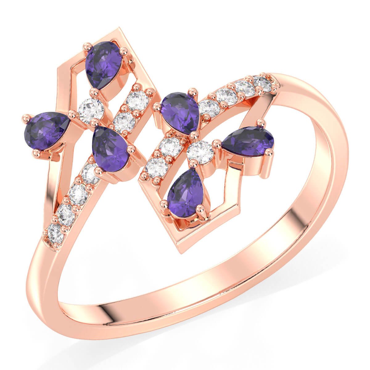 Bypass Amethyst and Moissanite Ring-Rose