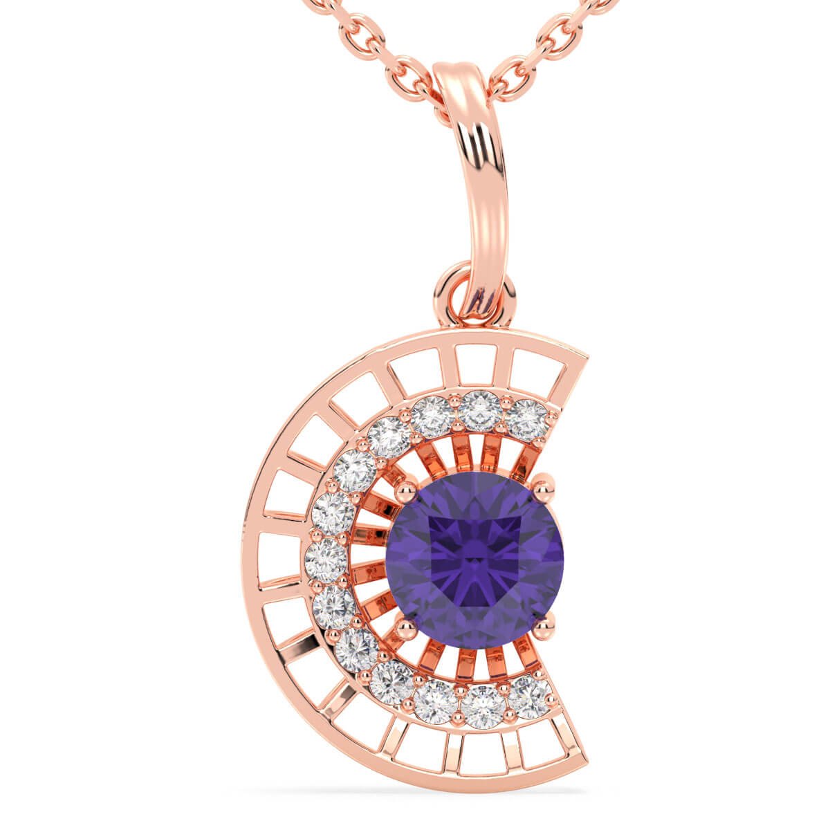 Amethyst Half Moon Pendant - Rose