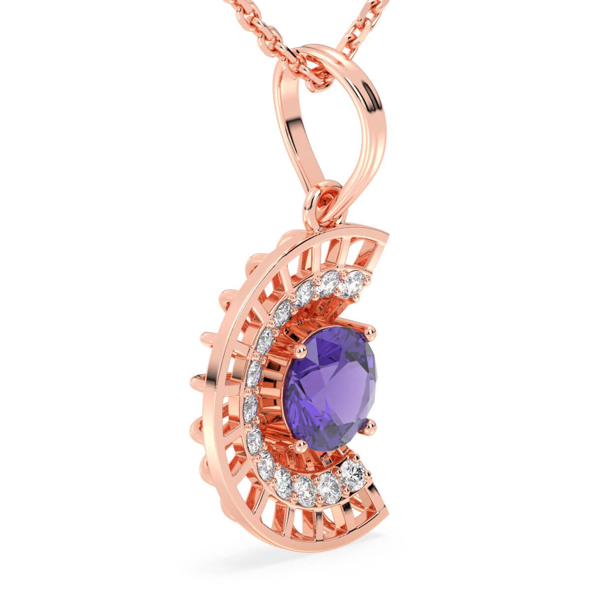 Amethyst Half Moon Pendant - Rose