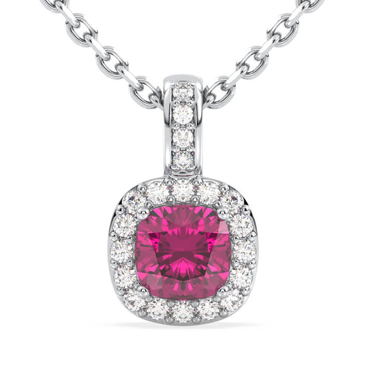 Classic Cushion Pink Topaz Moissanites Stone Pendant - White