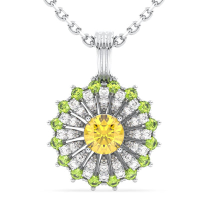 Dangling Peridot Cluster Pendant with Citrine-White