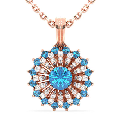 Dangling Swiss blue Topaz Cluster Pendant-Rose