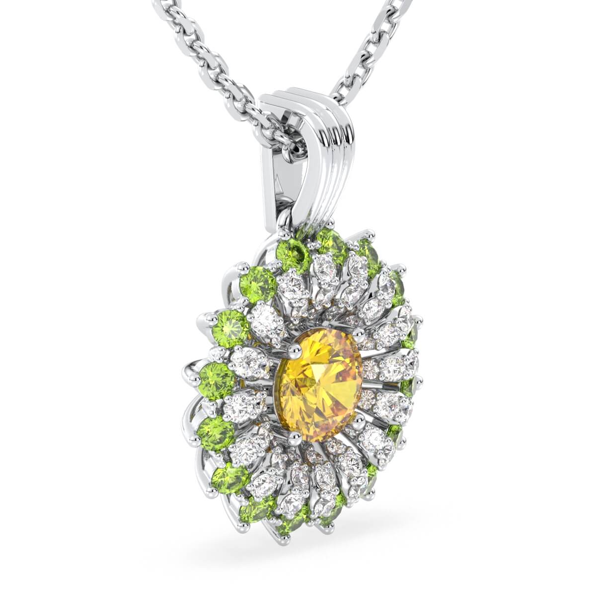 Dangling Peridot Cluster Pendant with Citrine-White