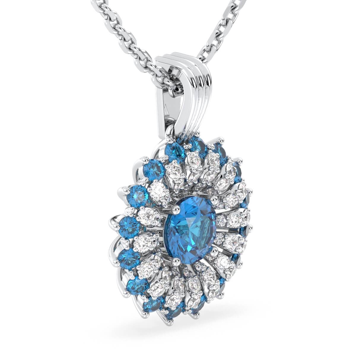 Dangling Swiss blue Topaz Cluster Pendant-White