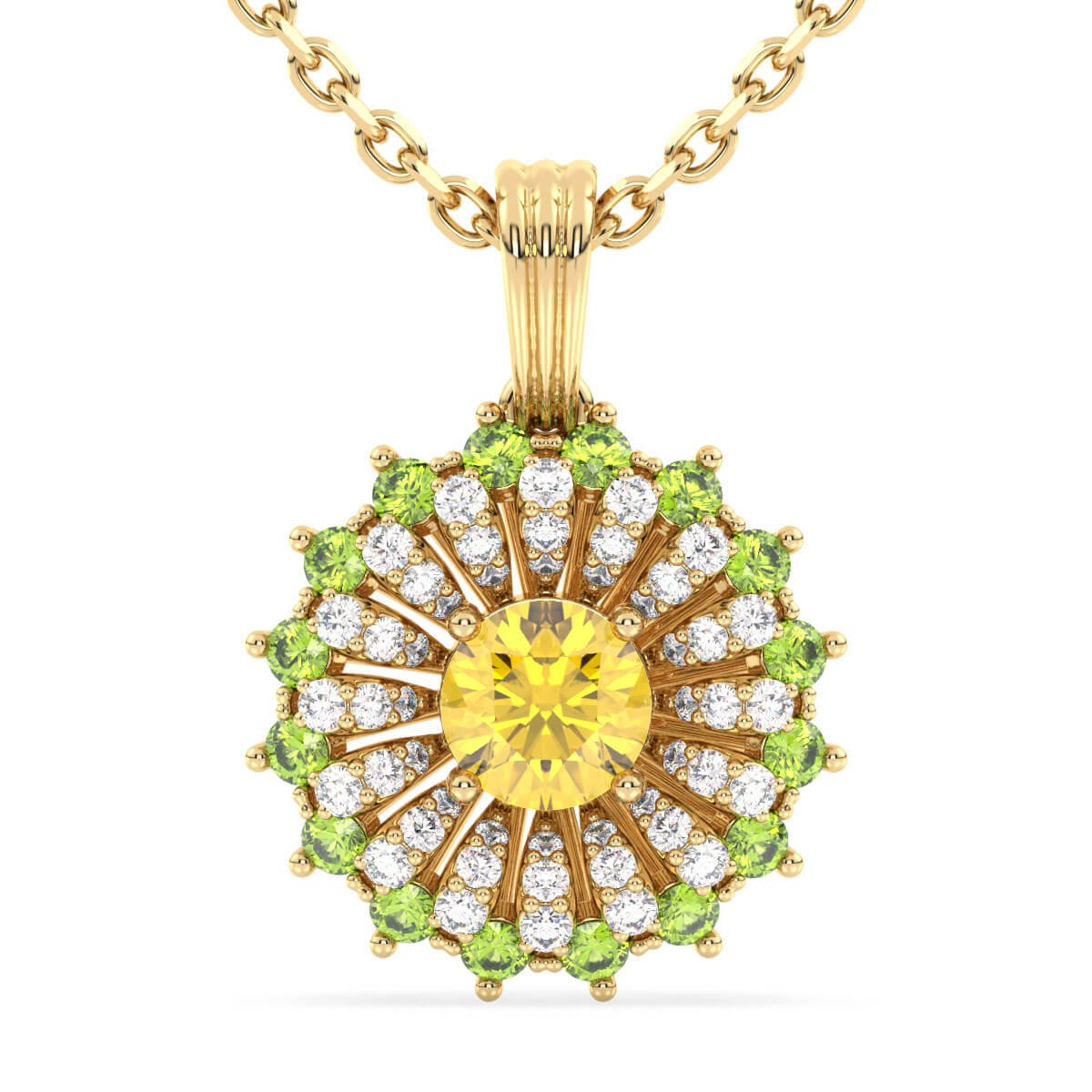 Dangling Peridot Cluster Pendant with Citrine-Yellow