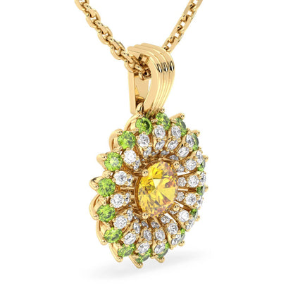 Dangling Peridot Cluster Pendant with Citrine-Yellow