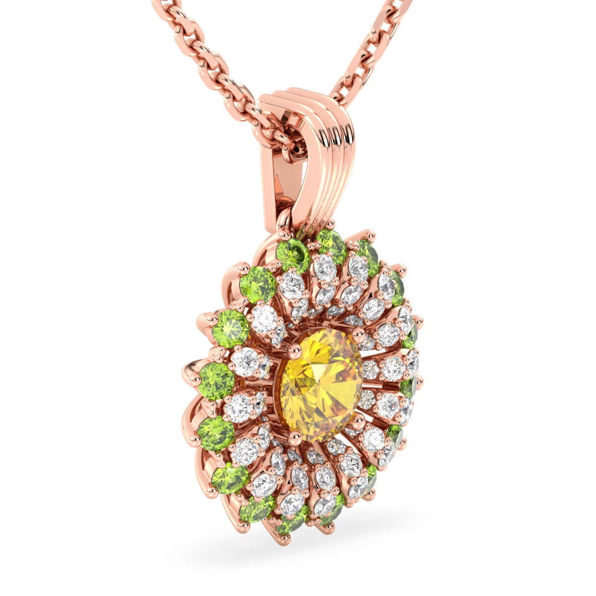 Dangling Peridot Cluster Pendant with Citrine-Rose