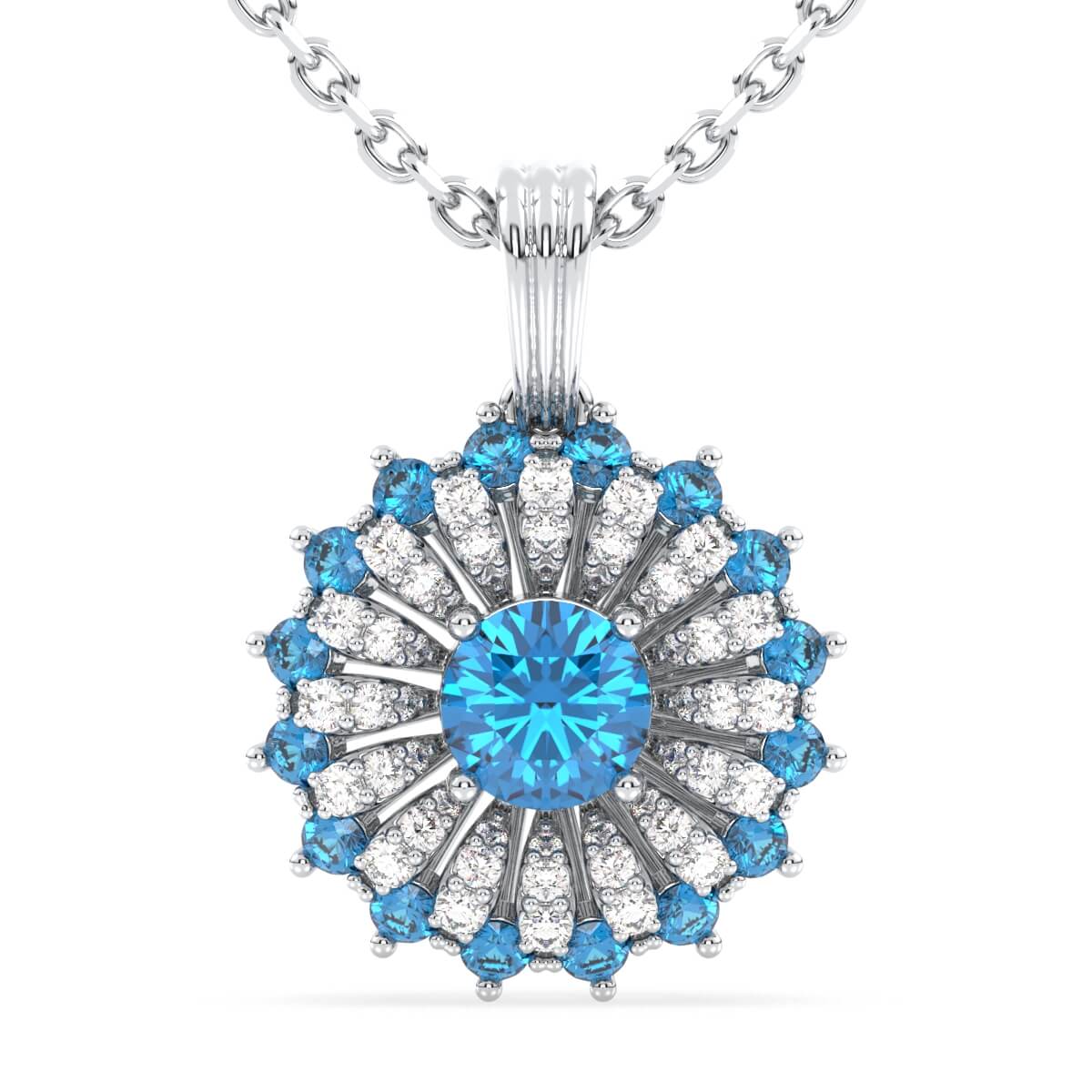 Dangling Swiss blue Topaz Cluster Pendant-White