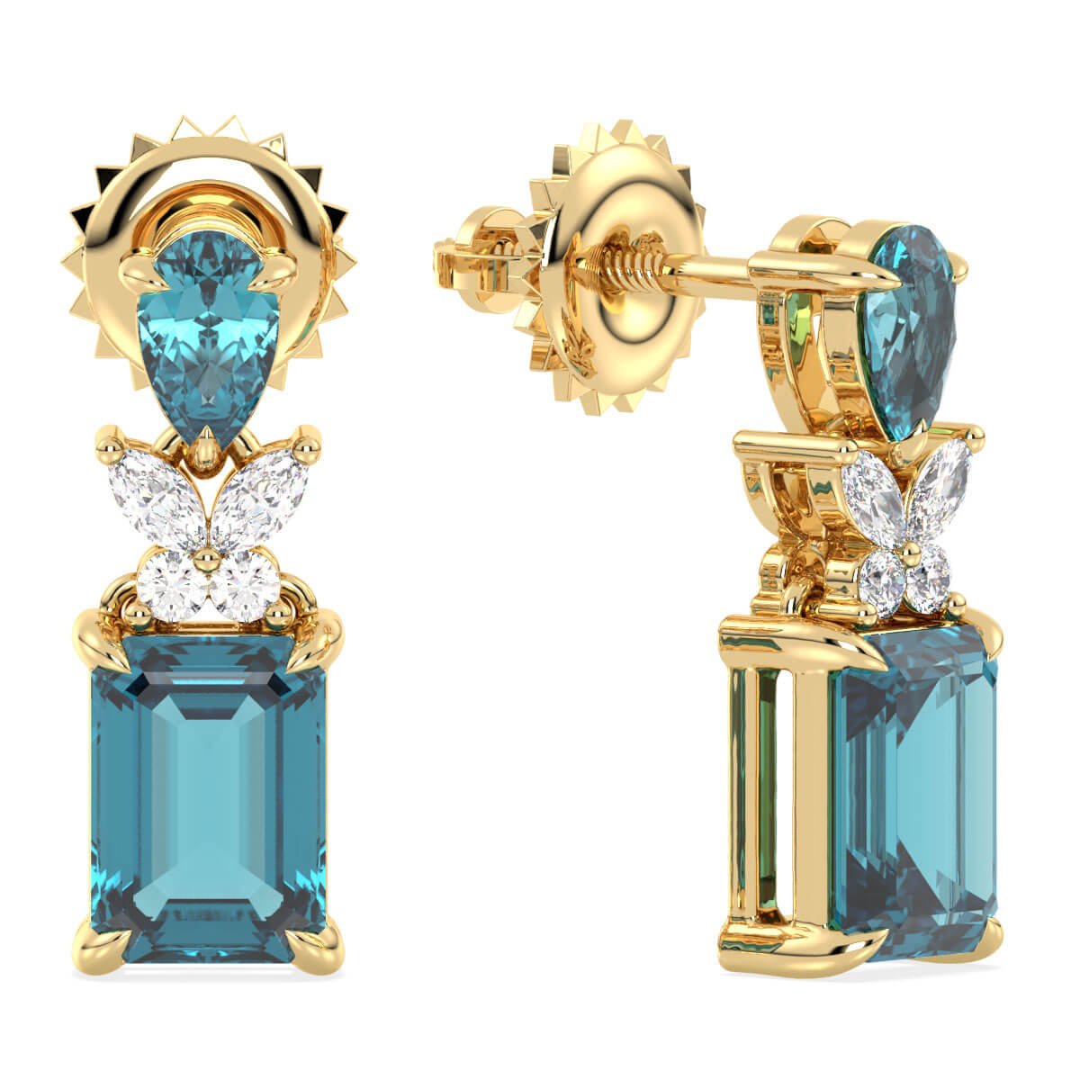 London Blue Topaz Drop Earring with Butterfly Motif-Yellow