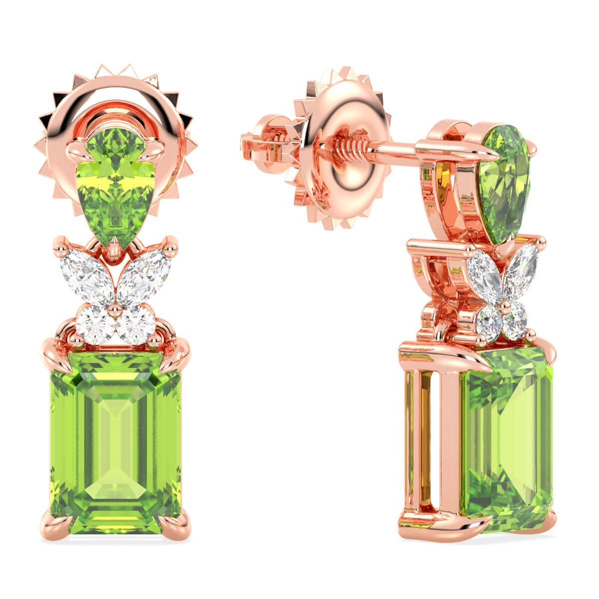 Peridot Drop Earring with Butterfly Motif-Rose