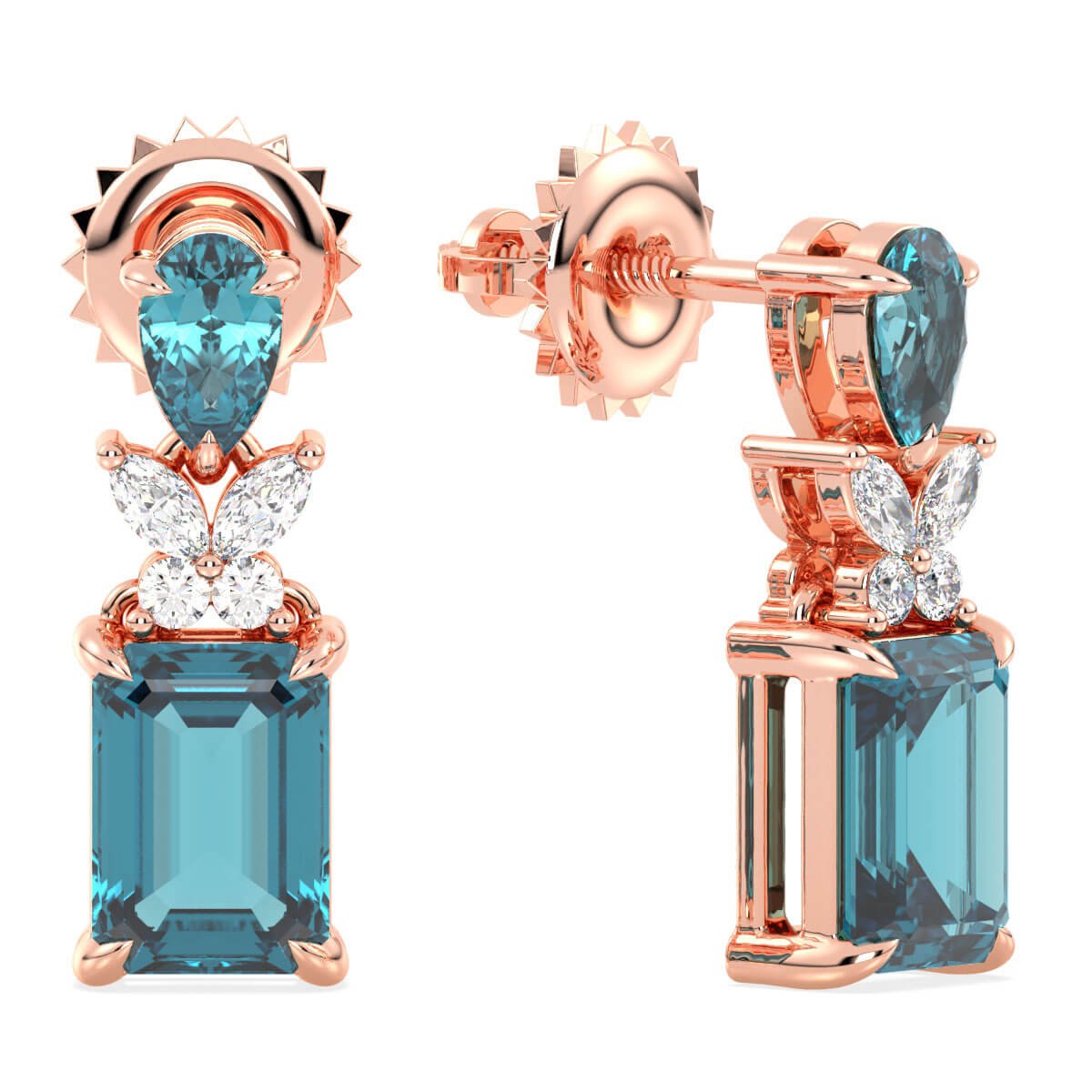 London Blue Topaz Drop Earring with Butterfly Motif-Rose