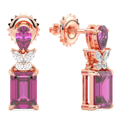 Pink Topaz Drop Earring with Butterfly Motif-Rose