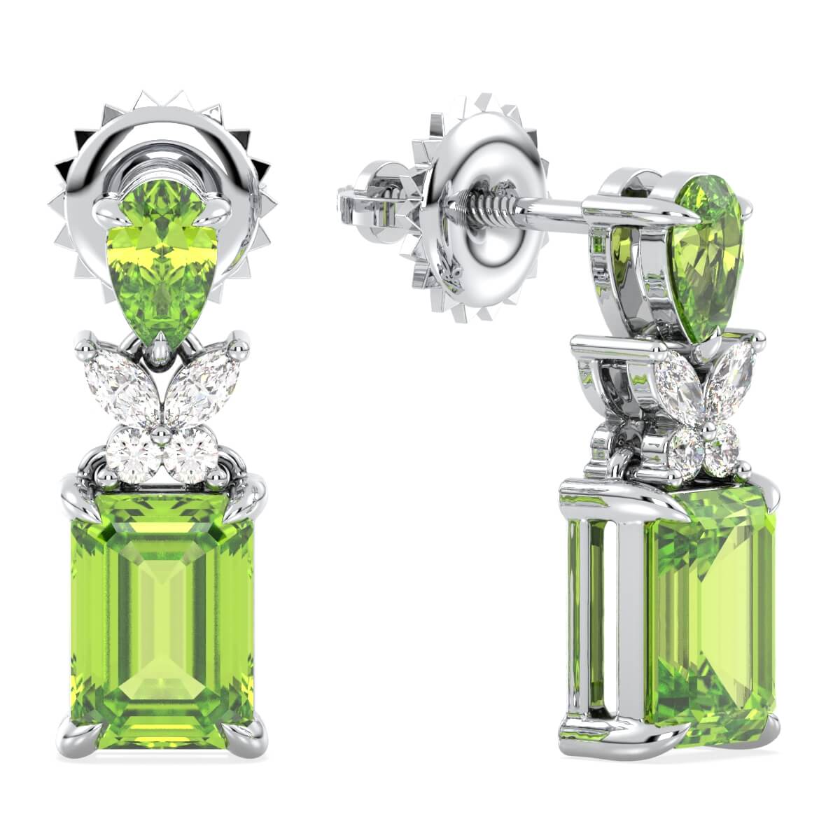 Peridot Drop Earring with Butterfly Motif-White