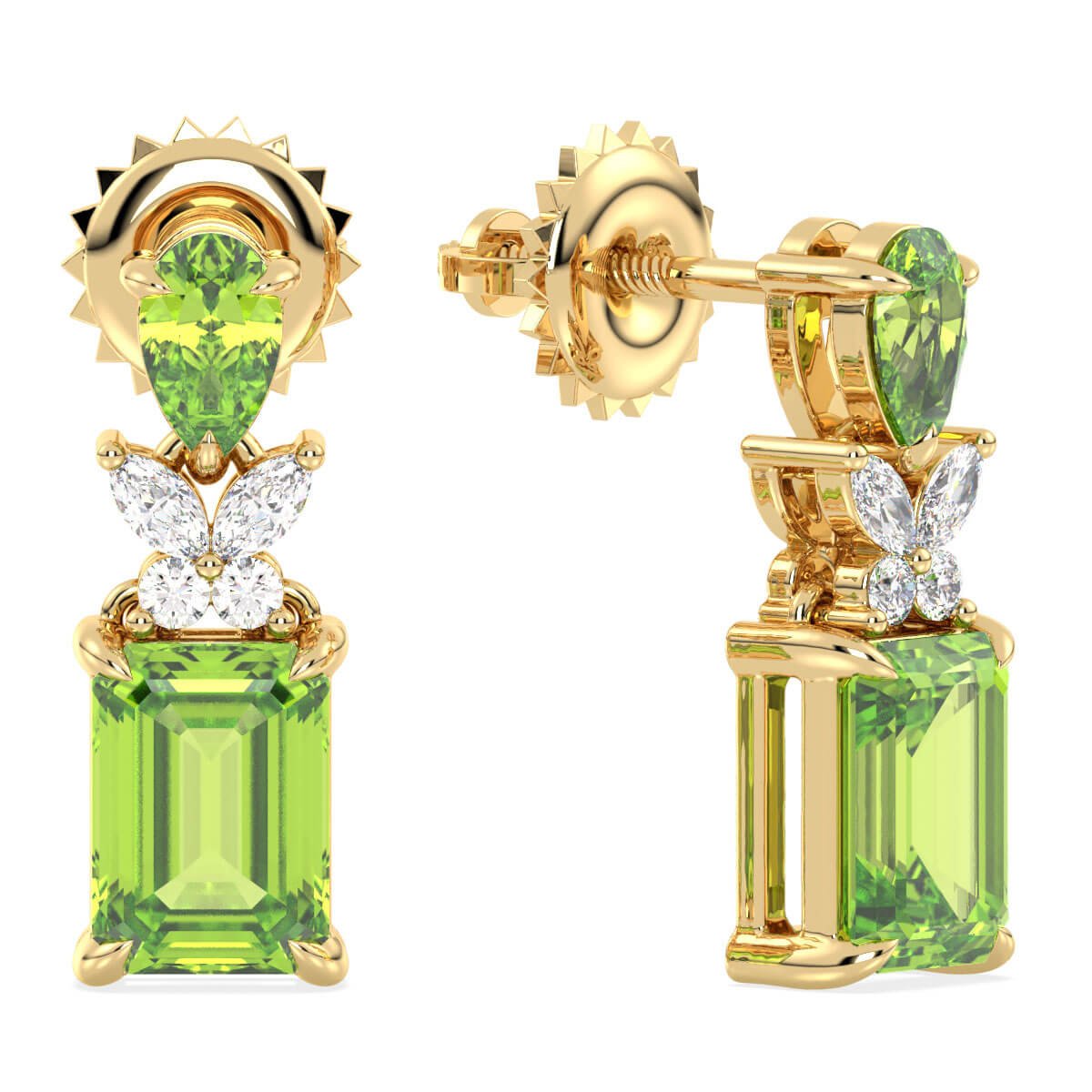 Peridot Drop Earring with Butterfly Motif-Yellow