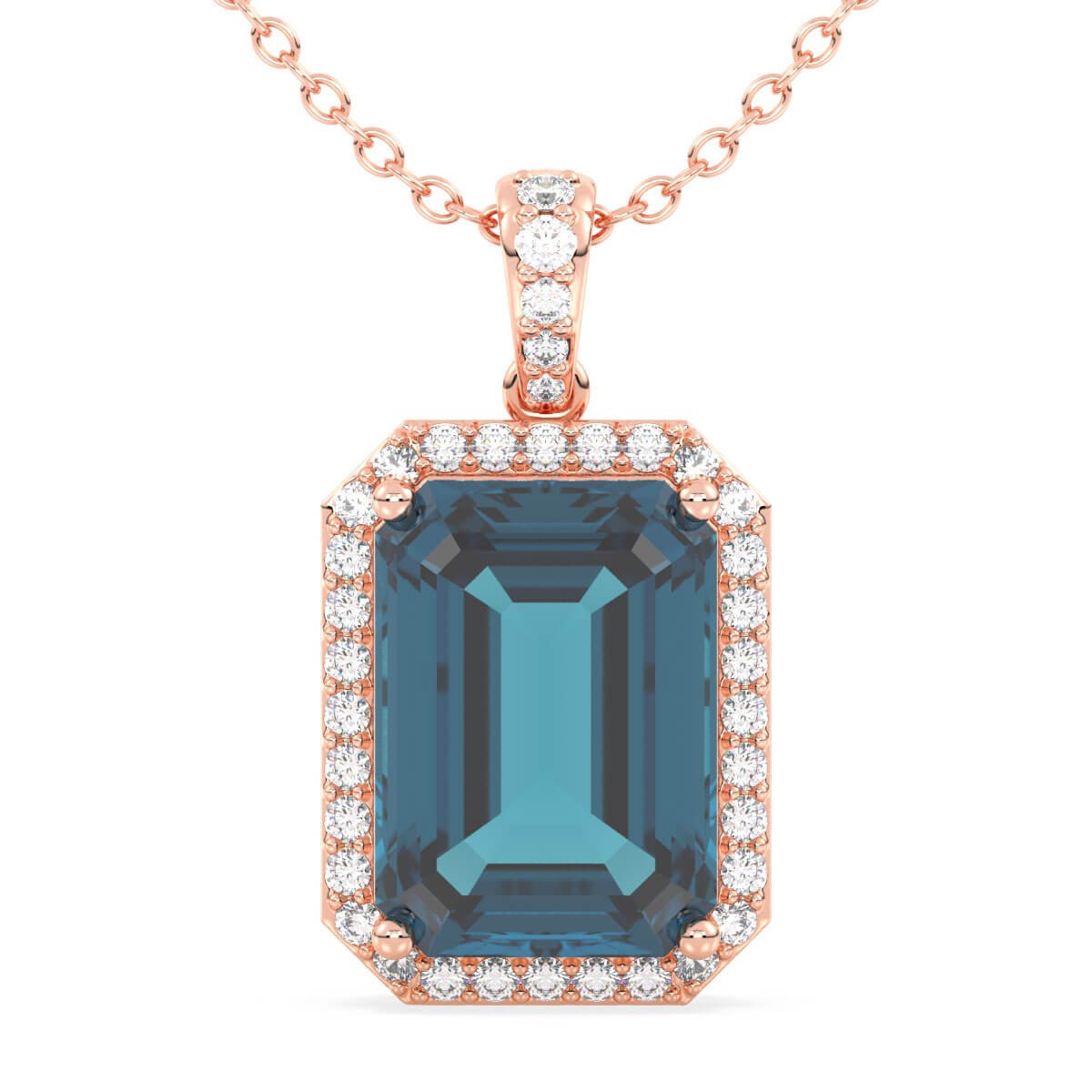 Octagonal London Blue Topaz Pendant - Rose