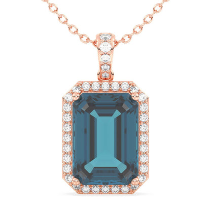 Octagonal London Blue Topaz Pendant - Rose