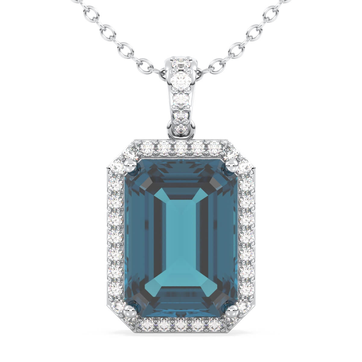 Octagonal London Blue Topaz Pendant - White