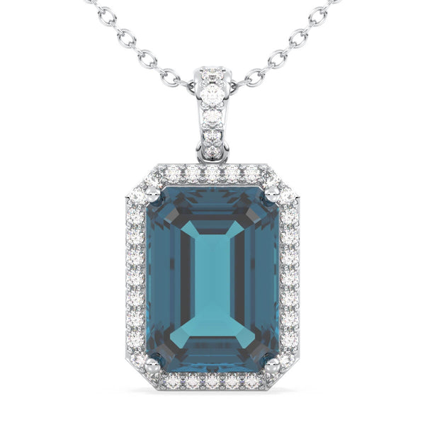 Octagonal London Blue Topaz Pendant - White