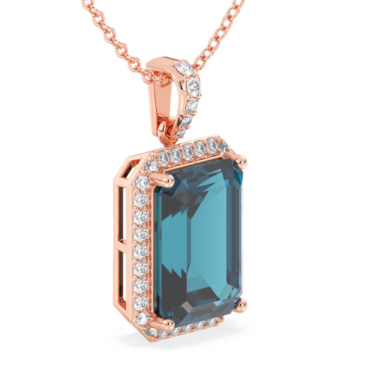 Octagonal London Blue Topaz Pendant - Rose