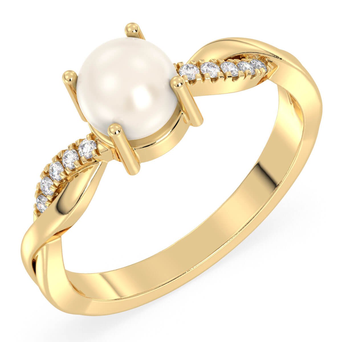 Freshwater Pearl Twist Shank Ring-Yellow