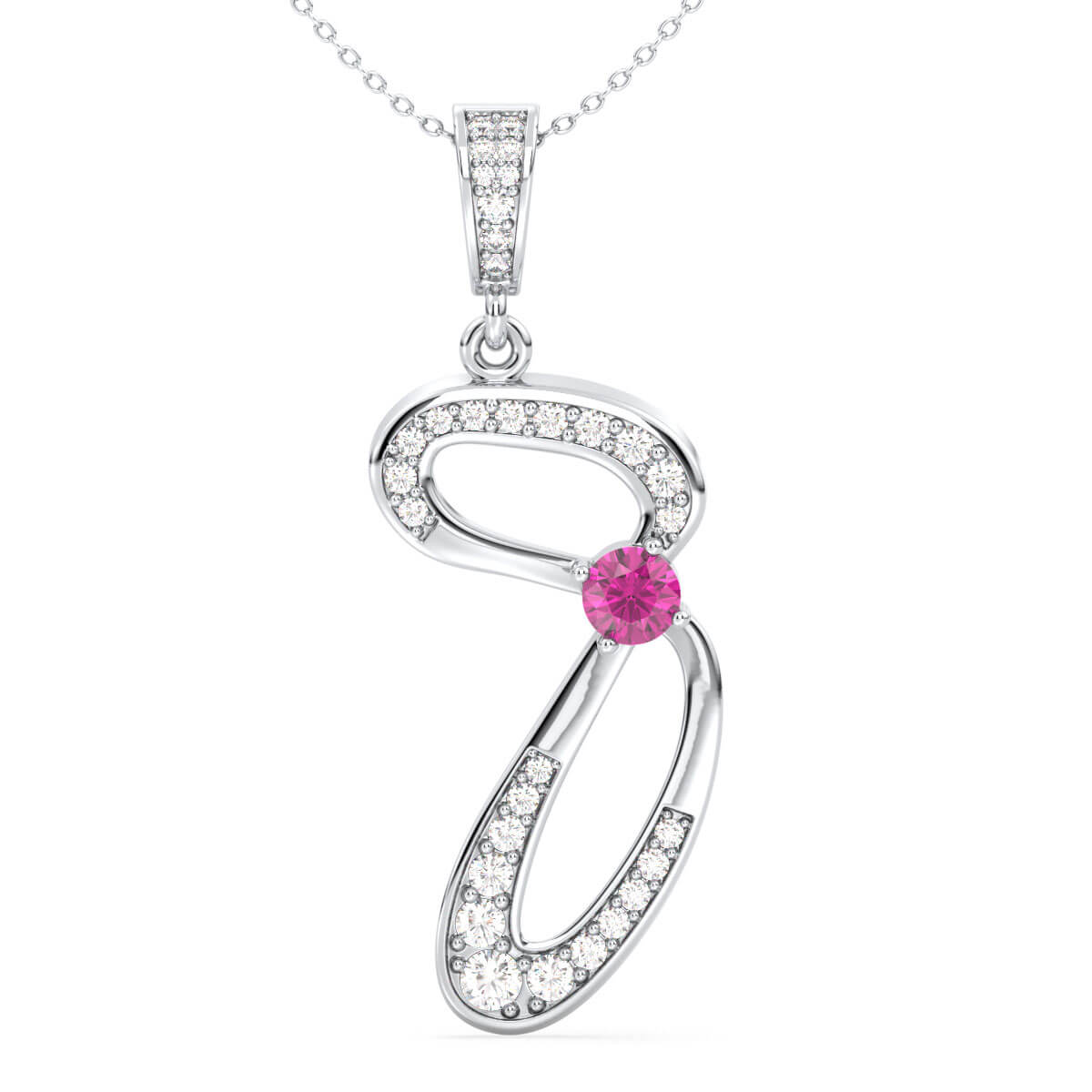 Pink Topaz Infinity Swirl Pendant - White