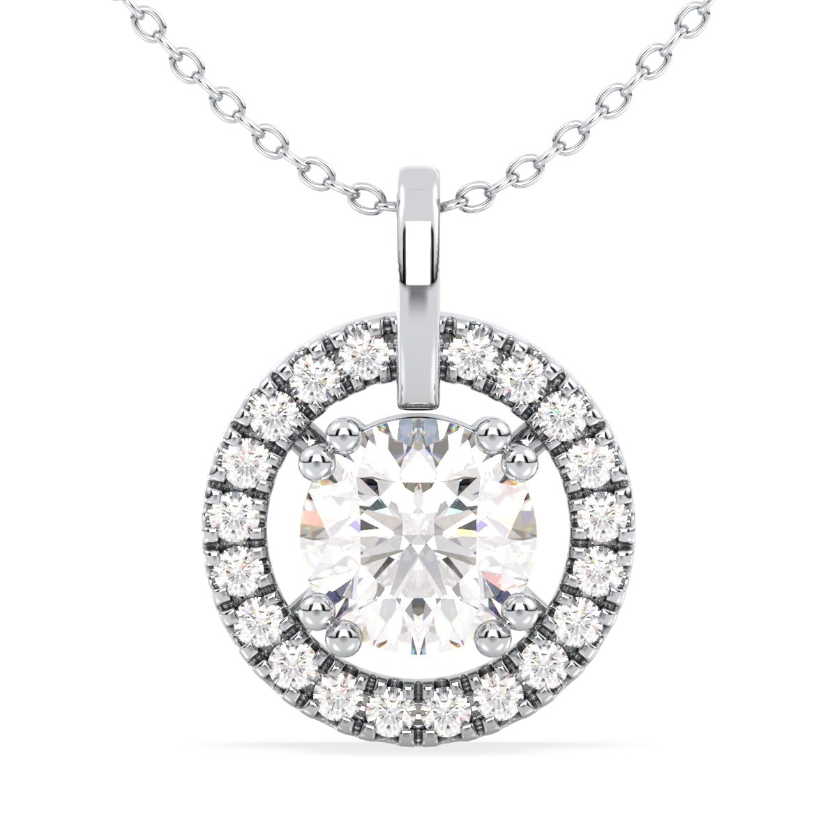 Lab Grown Diamond Halo Pendant  in White Gold