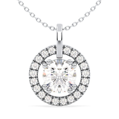 Lab Grown Diamond Halo Pendant  in White Gold