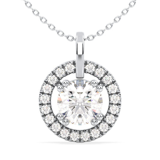 Lab Grown Diamond Halo Pendant  in White Gold