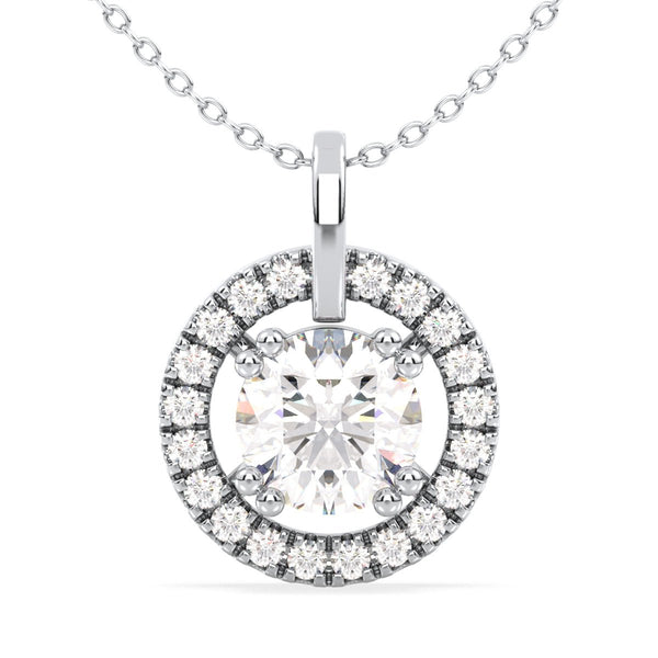 Lab Grown Diamond Halo Pendant  in White Gold