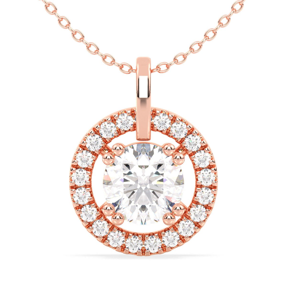 Lab Grown Diamond Halo Pendant  in Rose Gold