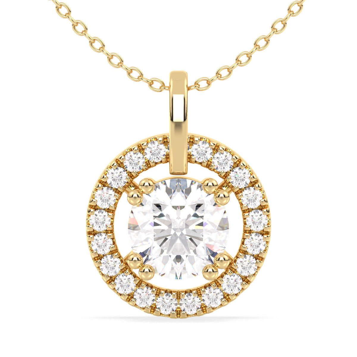 Lab Grown Diamond Halo Pendant  in Yellow Gold