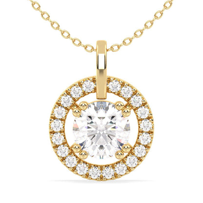 Lab Grown Diamond Halo Pendant  in Yellow Gold