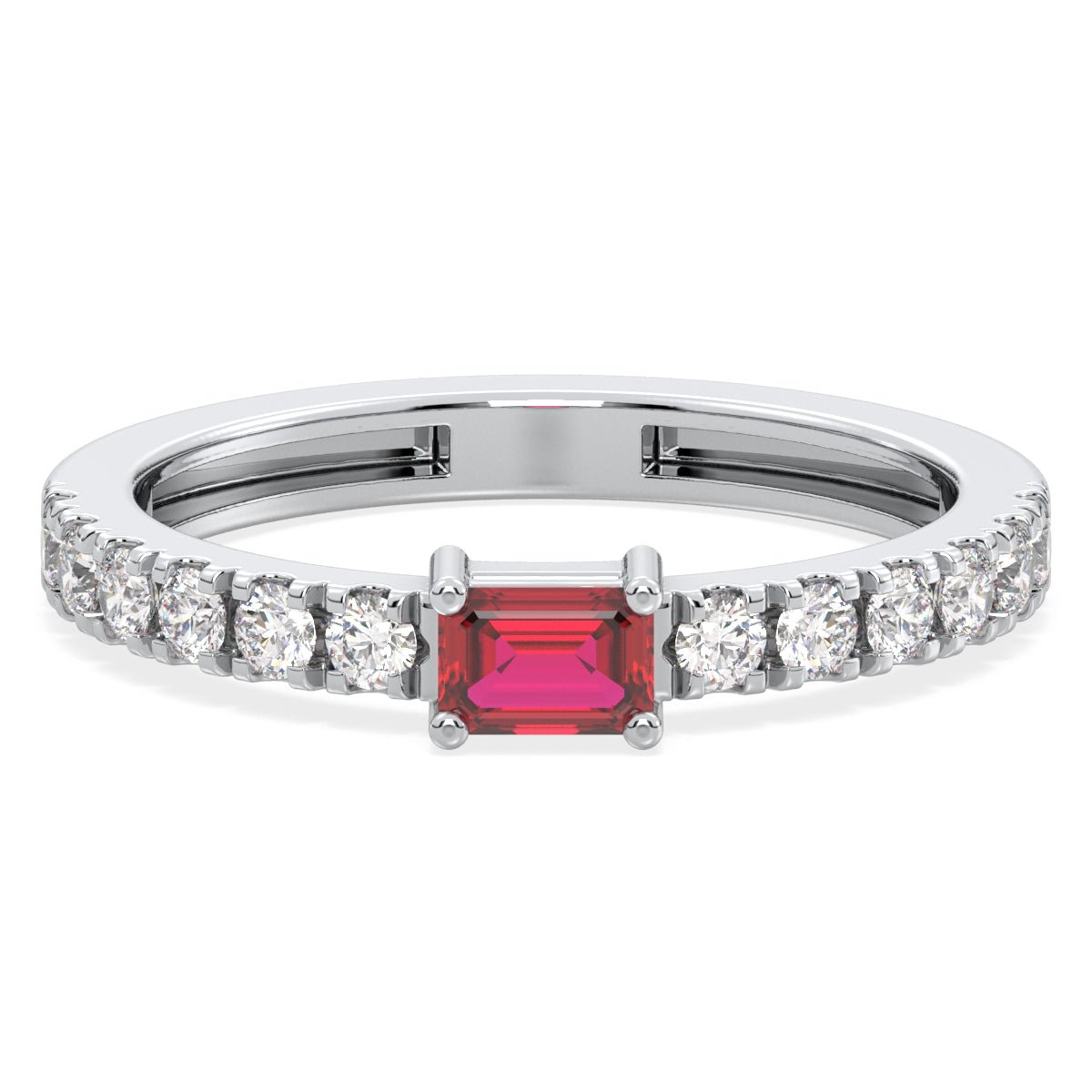 Breathtaking Half Eternity Band Ring in White Gold-Lab Grown Ruby