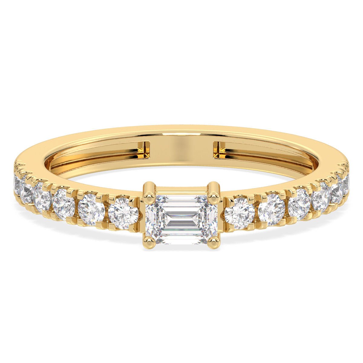 Breathtaking Half Eternity Band Ring in Yellow Gold-Lab Grown Diamonds